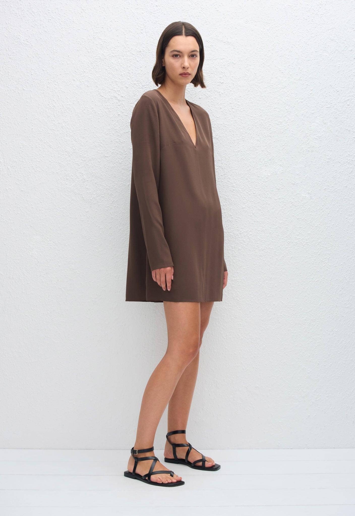 Deep V Mini Dress - Truffle - Matteau