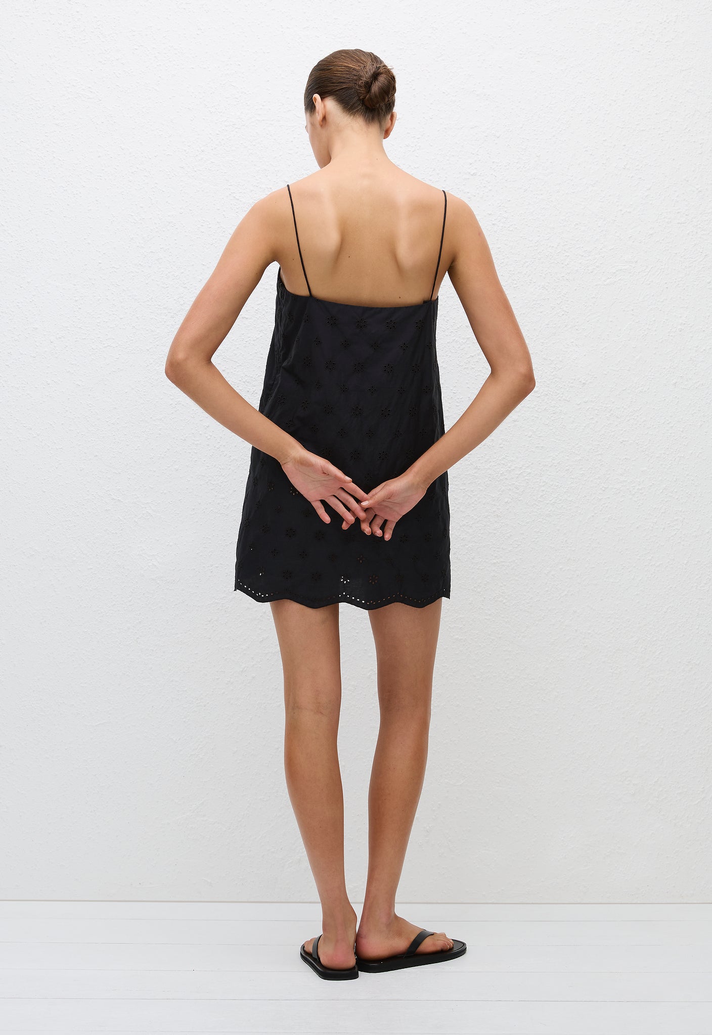 Broderie Shift Mini Dress Floral Broderie (Black) - Matteau