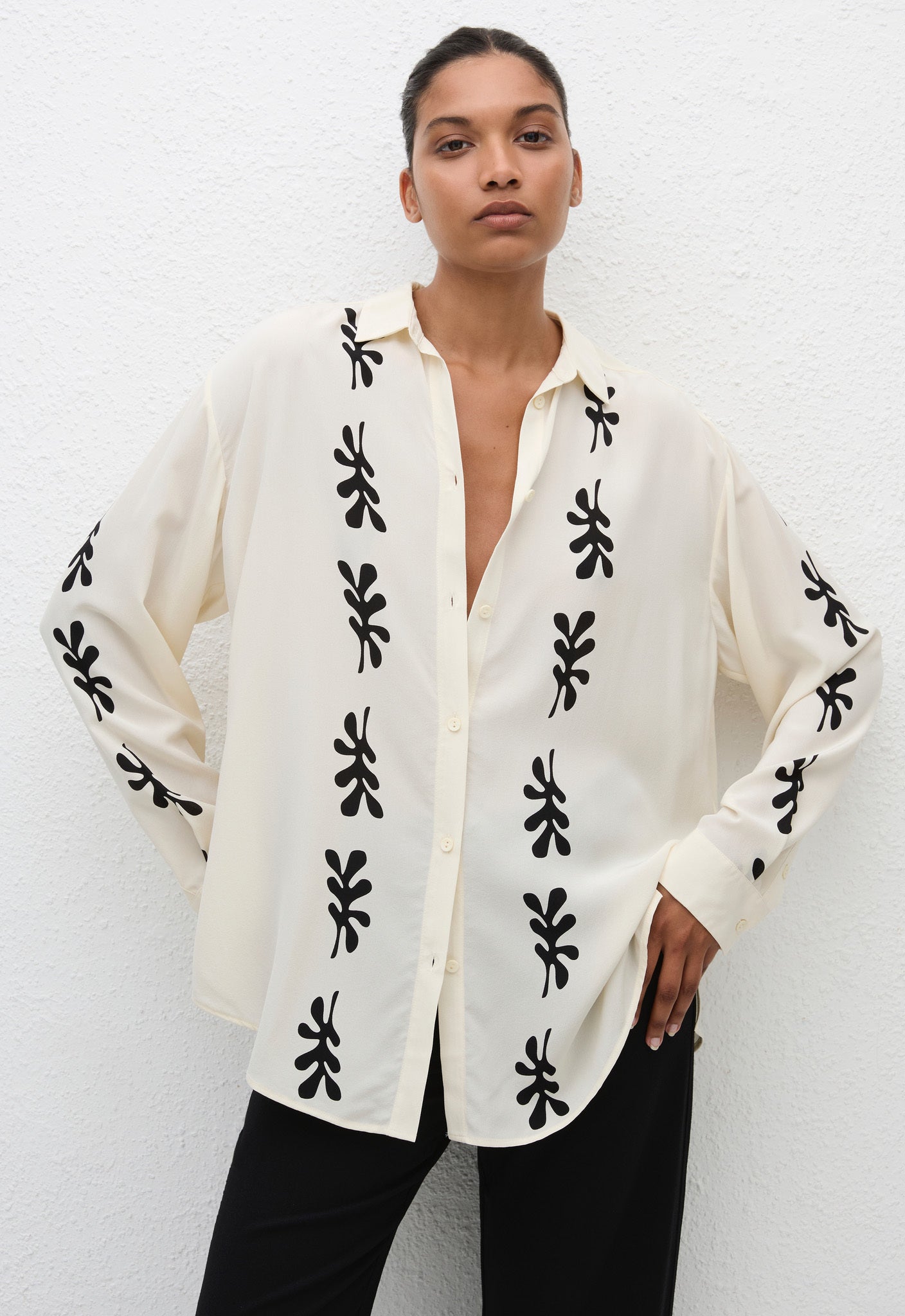 Long Sleeve Silk Shirt - Fig Leaf (Ivory) - Matteau