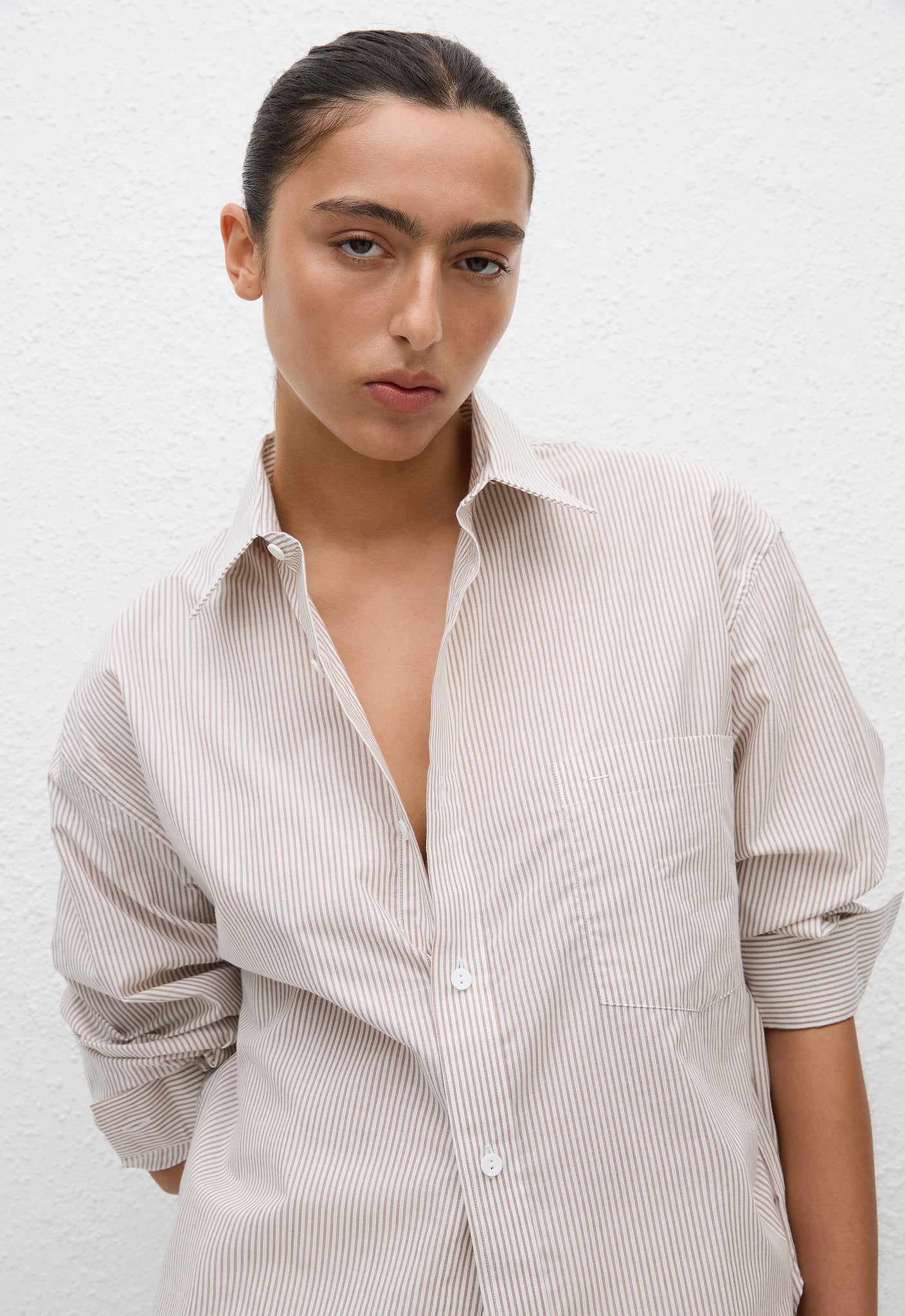 Classic Stripe Shirt - Taupe Pinstripe - Matteau
