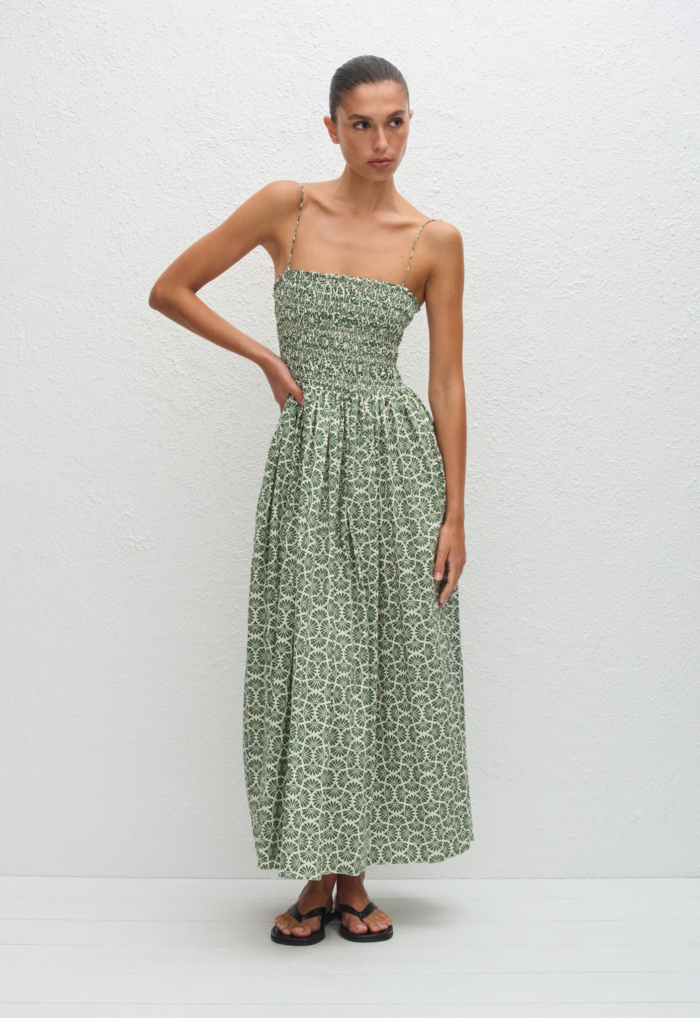 Shirred Bodice Dress - Vetiver - Matteau