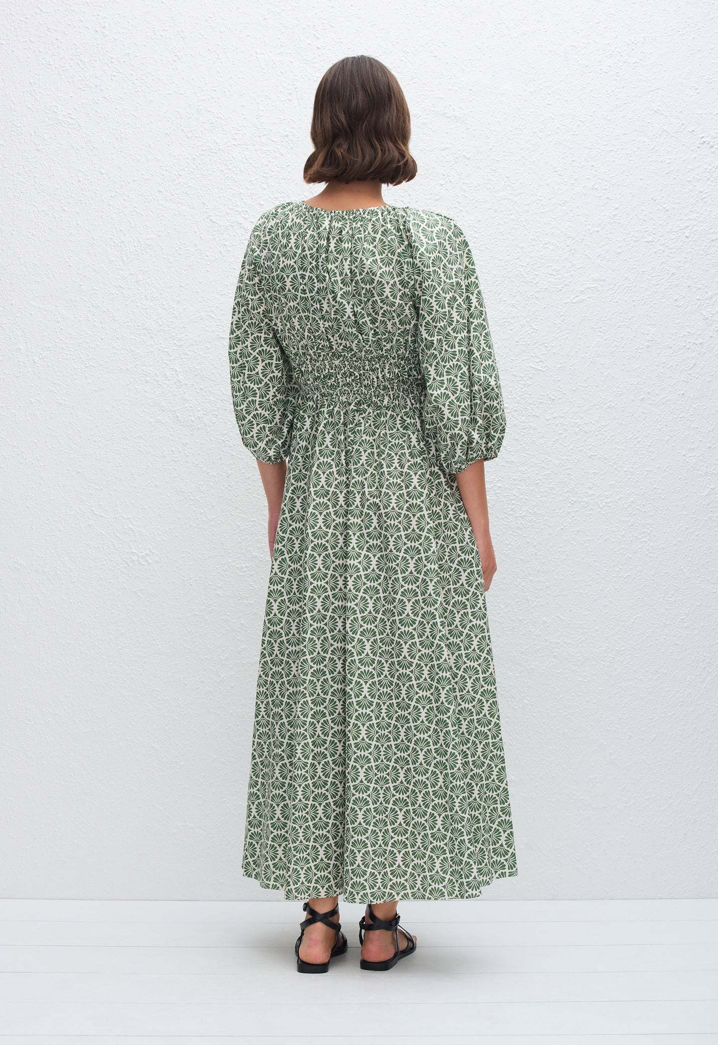 Shirred Plunge Button Dress - Vetiver - Matteau