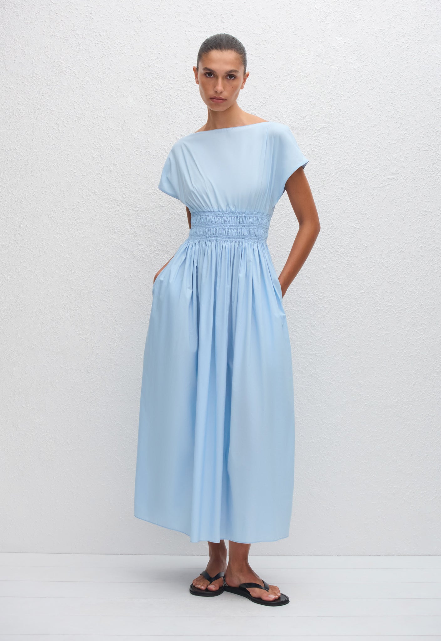Shirred Waist Midi Dress - Sky - Matteau
