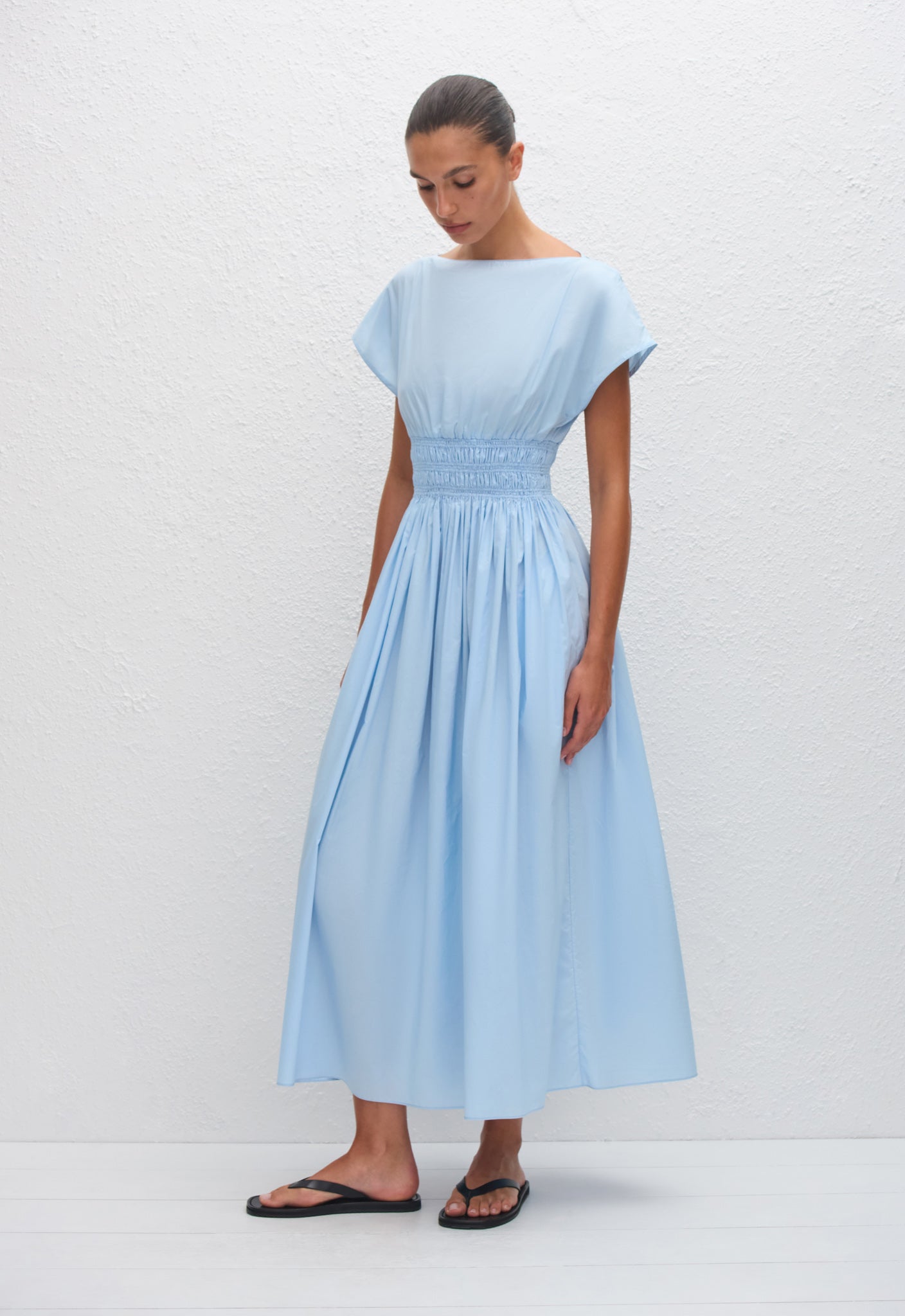 Shirred Waist Midi Dress - Sky - Matteau