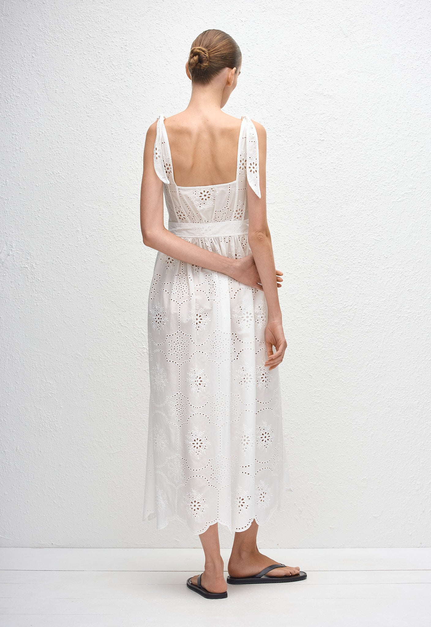 Broderie Apron Midi Dress - White - Matteau