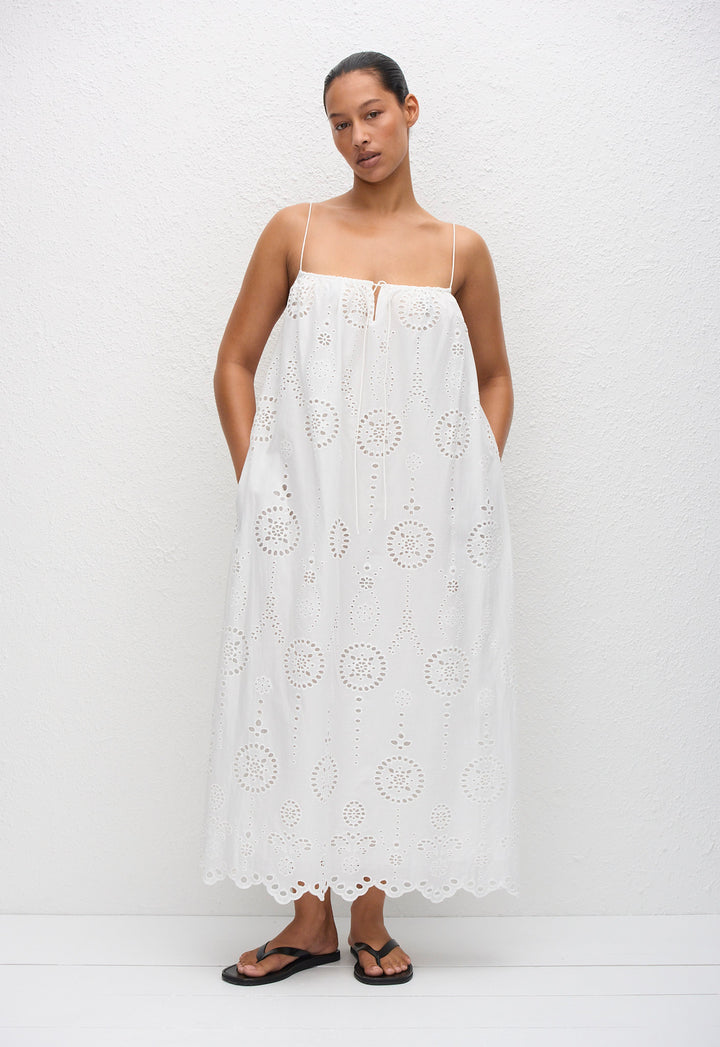 Broderie Cami Midi Dress - White