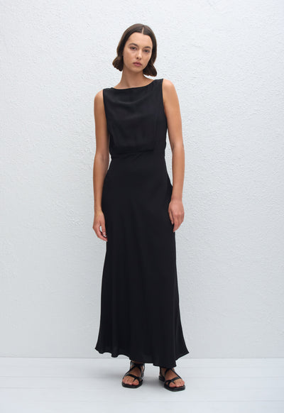 Boat Neck Bias Dress - Black - Matteau