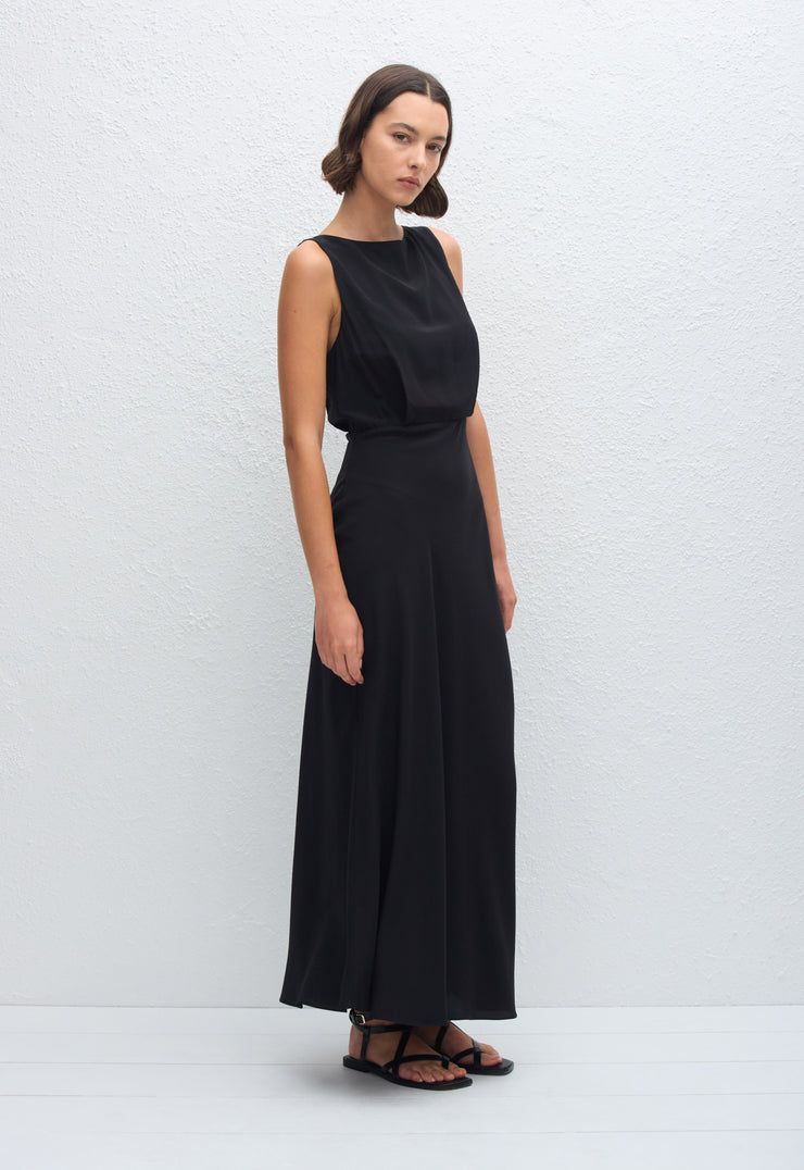 Boat Neck Bias Dress - Black - Matteau