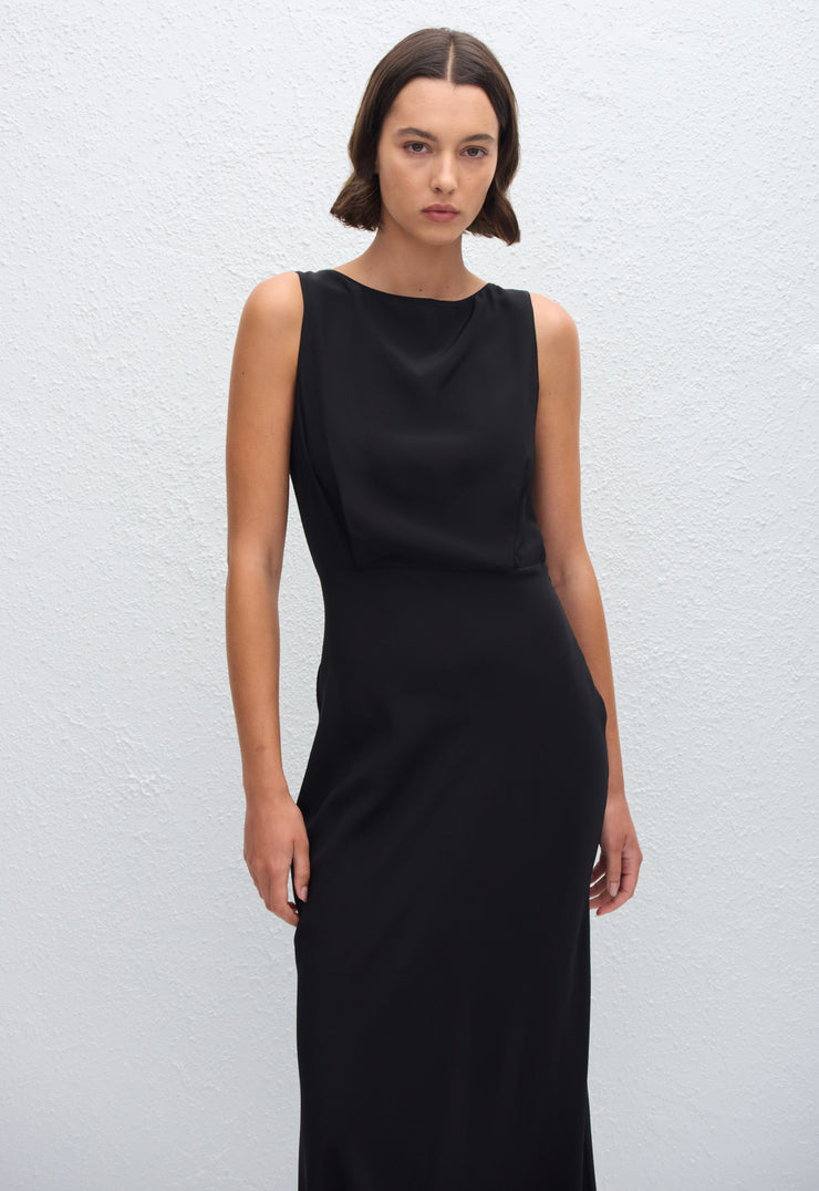 Boat Neck Bias Dress - Black - Matteau