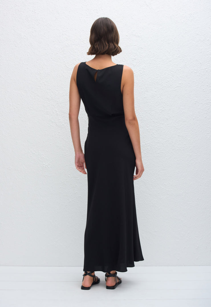 Boat Neck Bias Dress - Black - Matteau