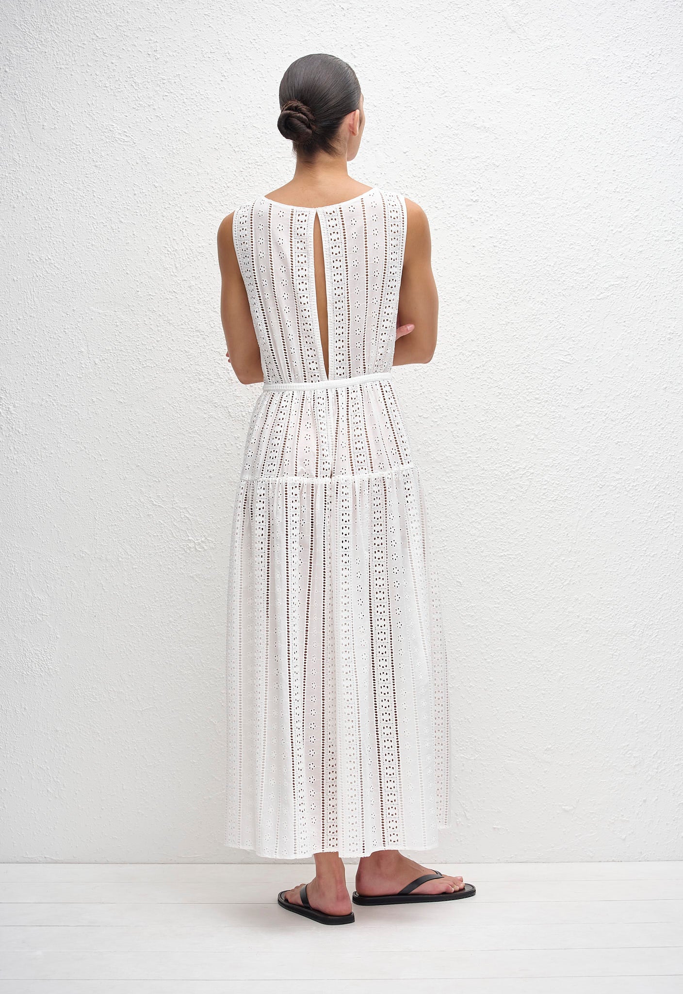 Broderie Plunge Midi Dress - White - Matteau