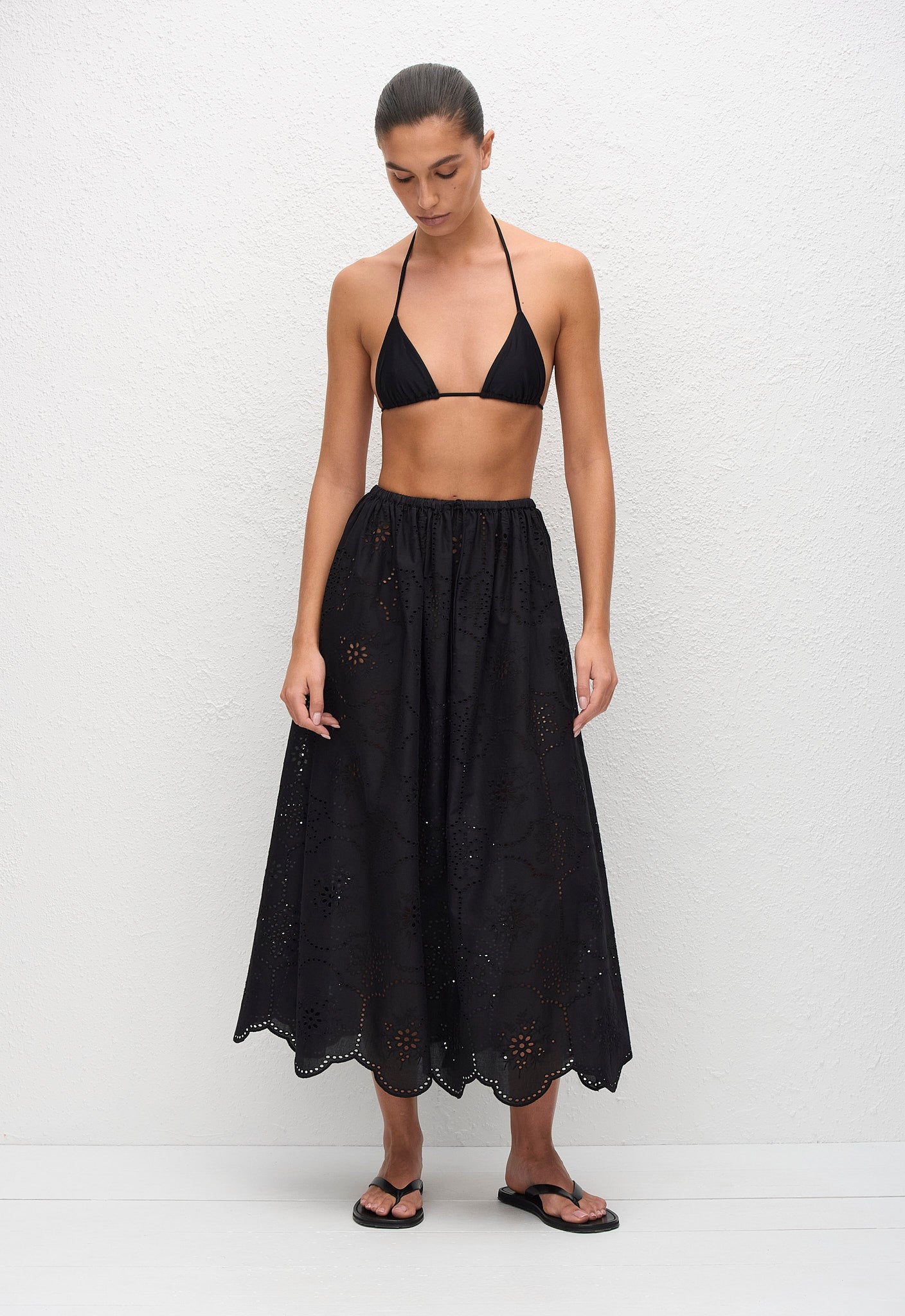 Broderie Midi Skirt - Black - Matteau