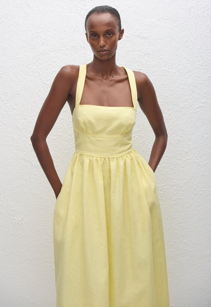 lemon linen dress Women's Lemon Yellow Soho Linen Shirt Dress S