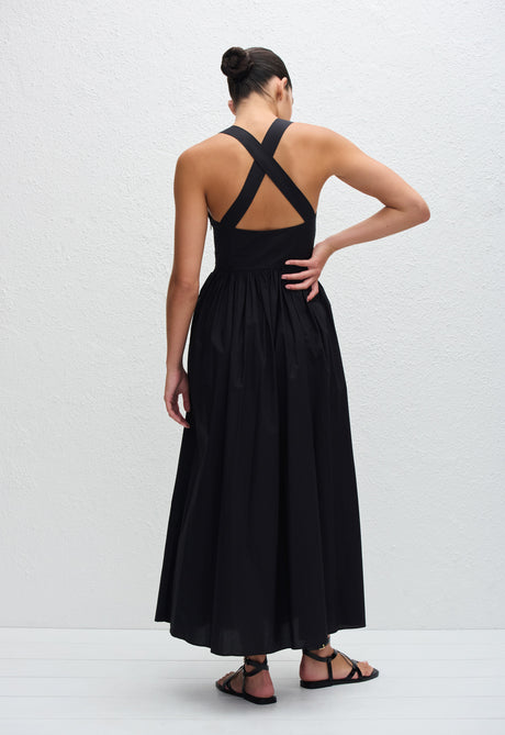 Cross-Back Open Back Midi Dress