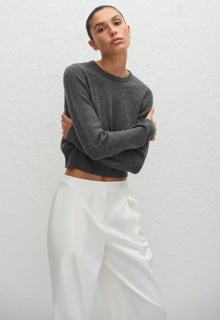 Cashmere Crew Baby Sweater - Charcoal - Matteau