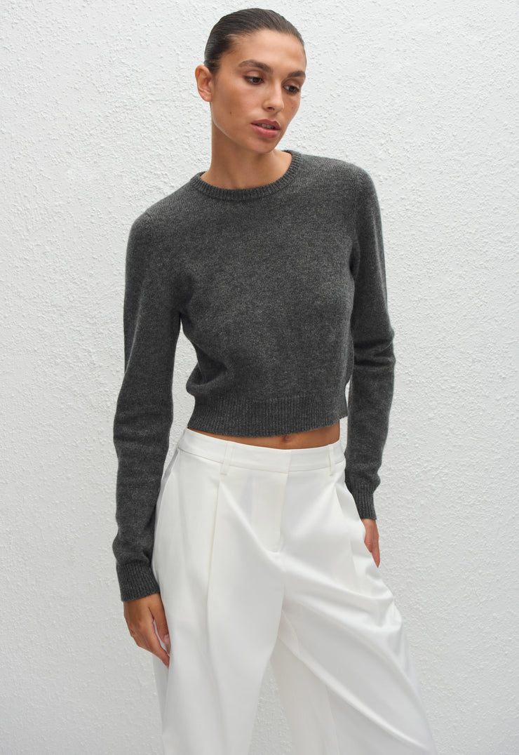 Cashmere Crew Baby Sweater - Charcoal - Matteau