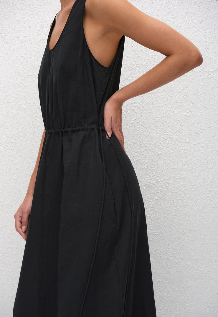 Drawcord Tank Midi Dress - Black - Matteau