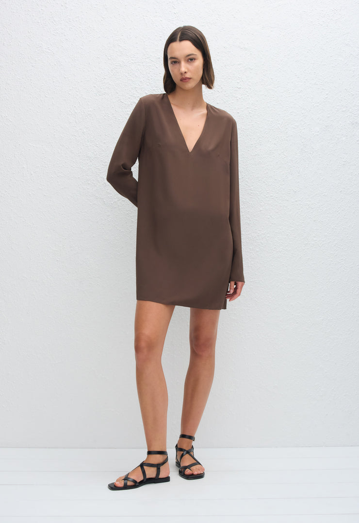 Deep V Mini Dress - Truffle - Matteau