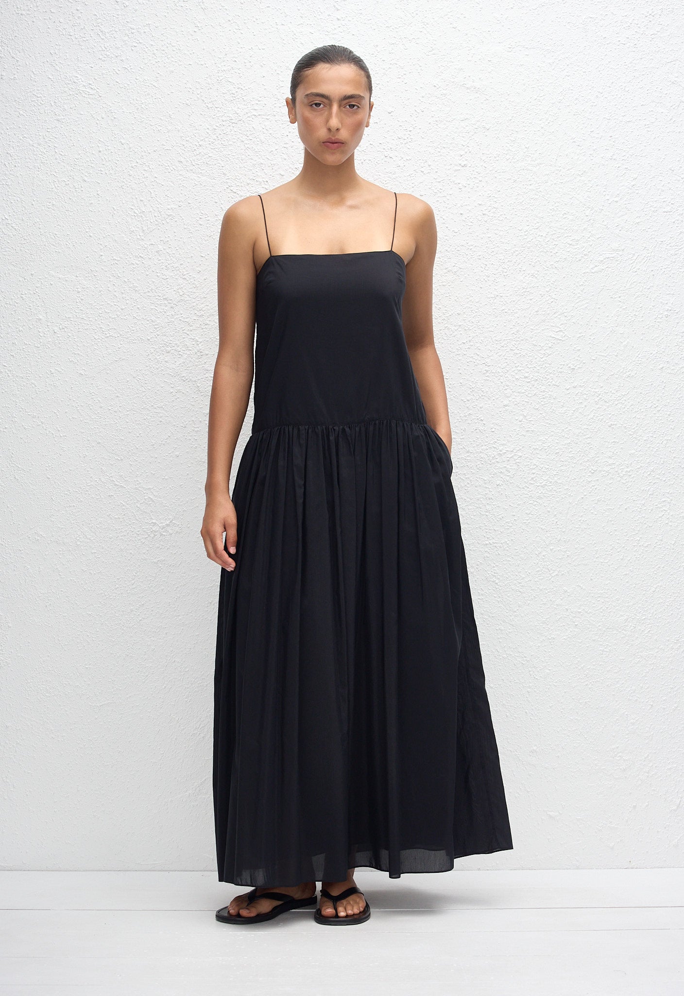 Drop Waist Midi Dress - Black - Matteau