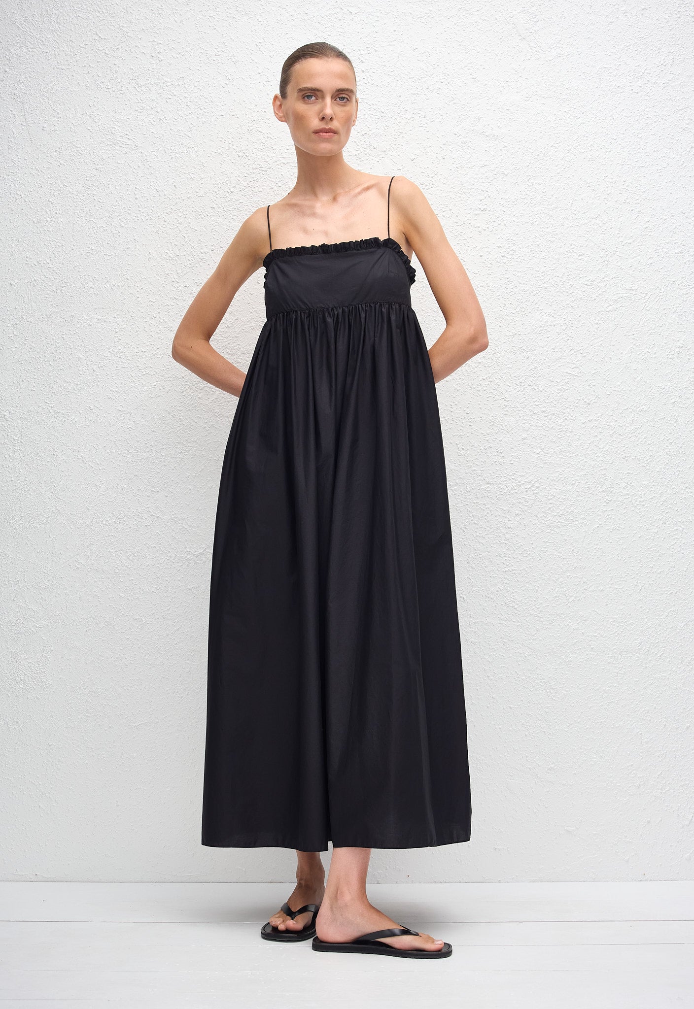 Empire Frill Midi Dress - Black - Matteau