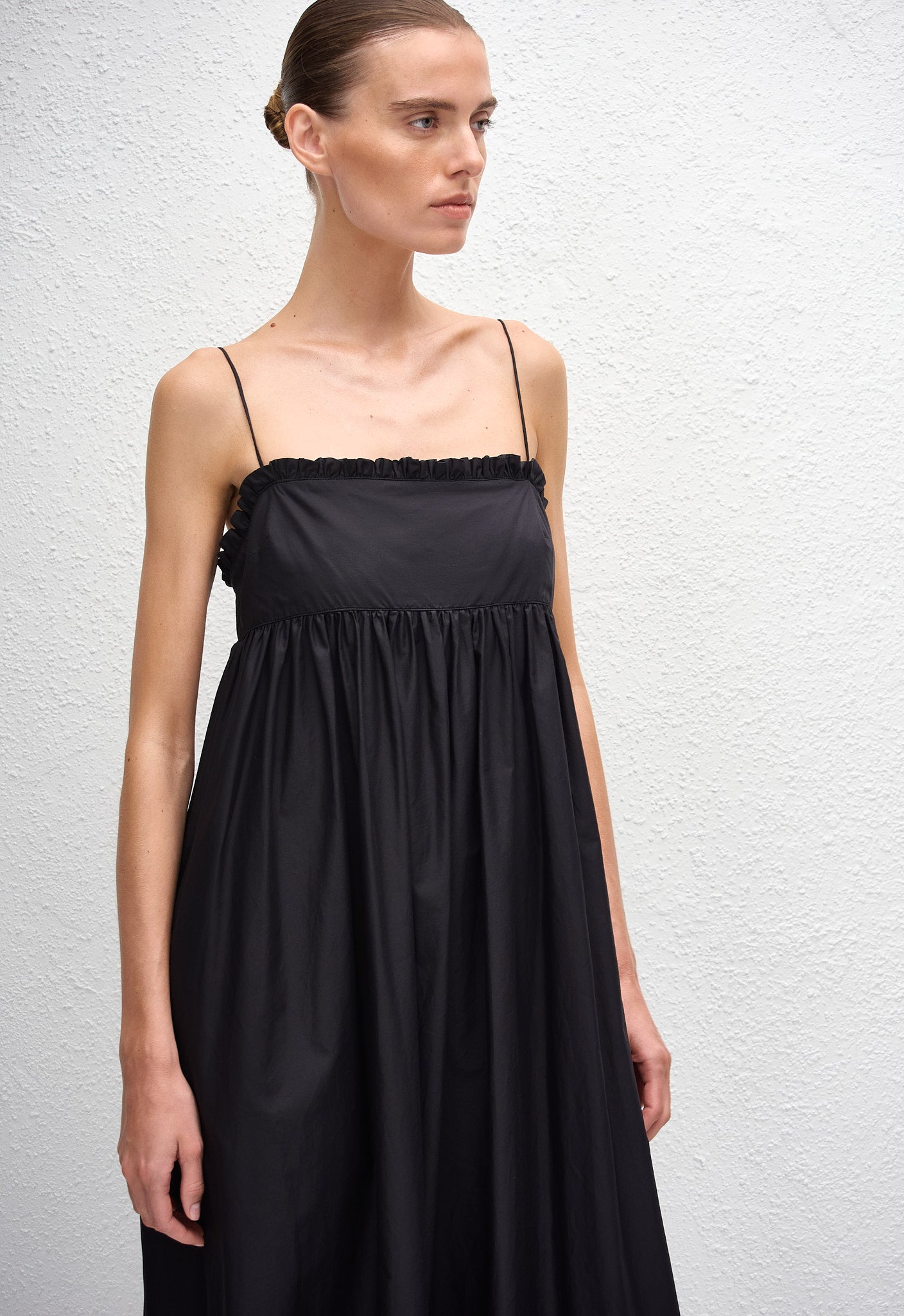 Empire Frill Midi Dress - Black - Matteau