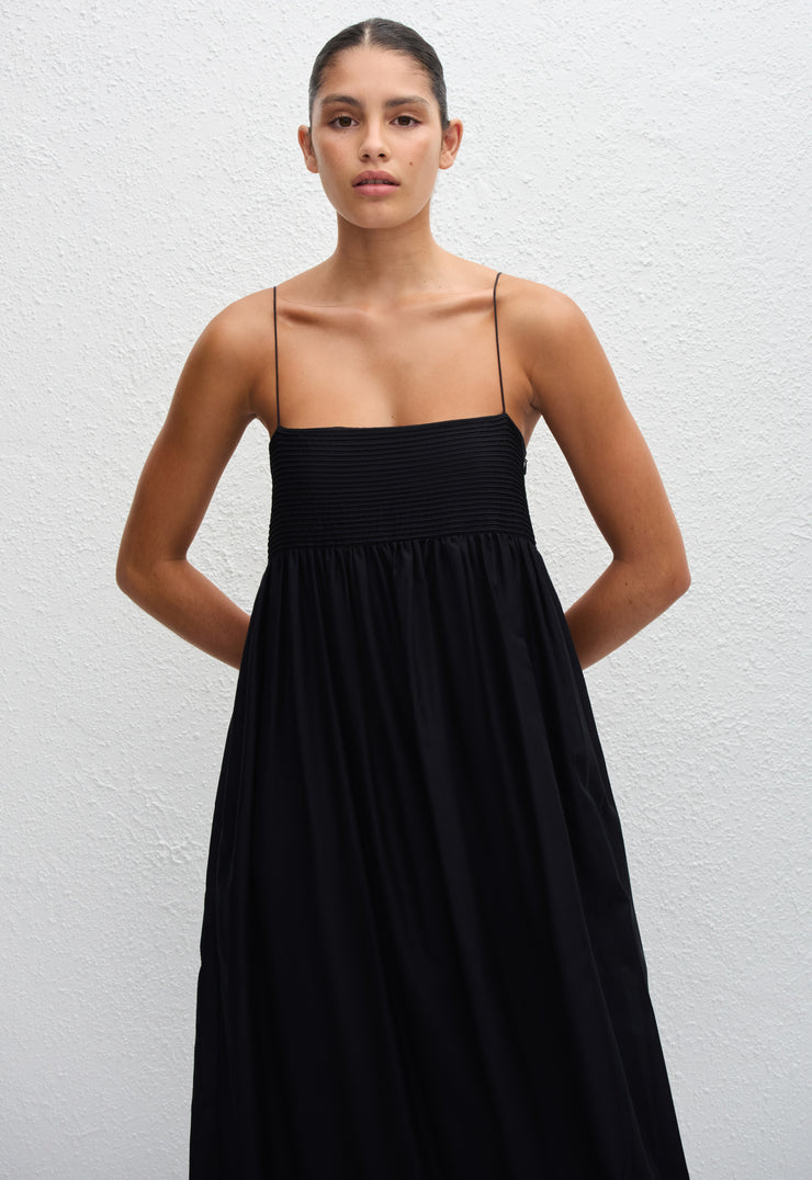 Empire Pintuck Bodice Dress - Black - Matteau