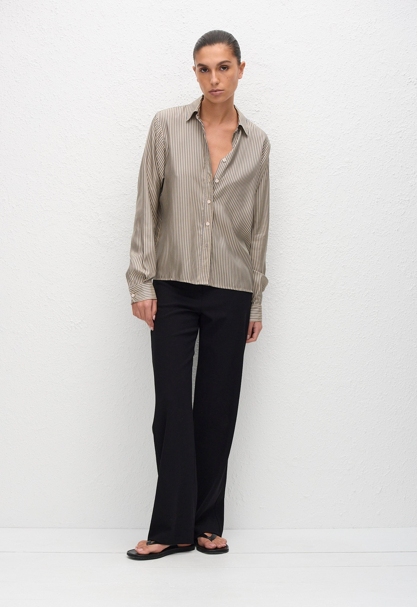 Fine Stripe Silk Shirt - Monaco Stripe - Matteau