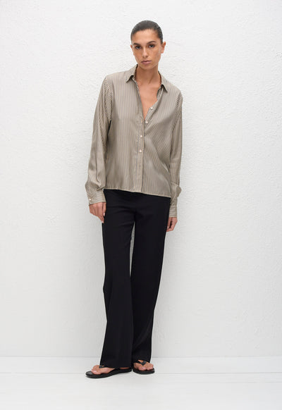Fine Stripe Silk Shirt - Monaco Stripe - Matteau