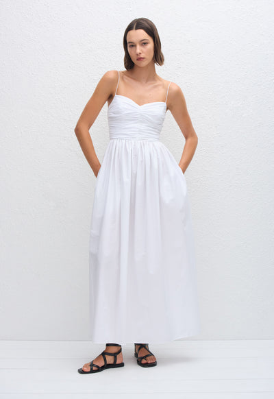 Gathered Bodice Dress - White - Matteau