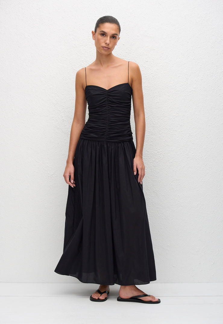 Gathered Drop Waist Dress - Black - Matteau