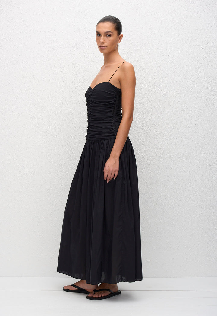 Gathered Drop Waist Dress - Black