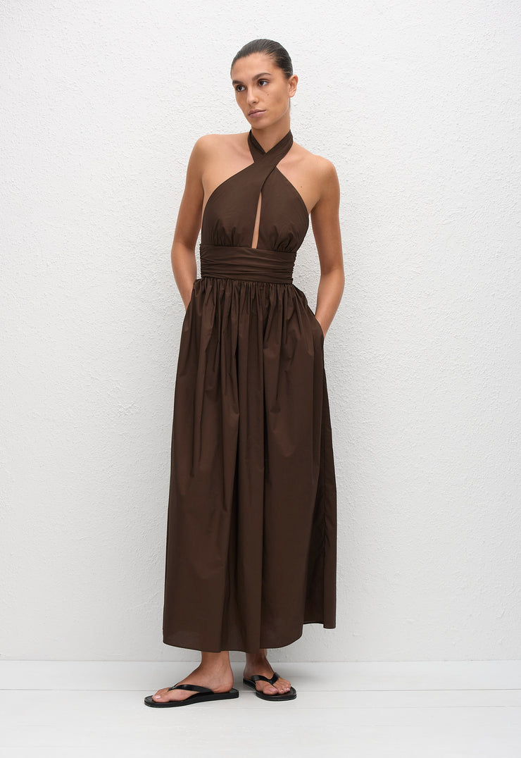 Keyhole Halter Midi Dress - Chocolate - Matteau