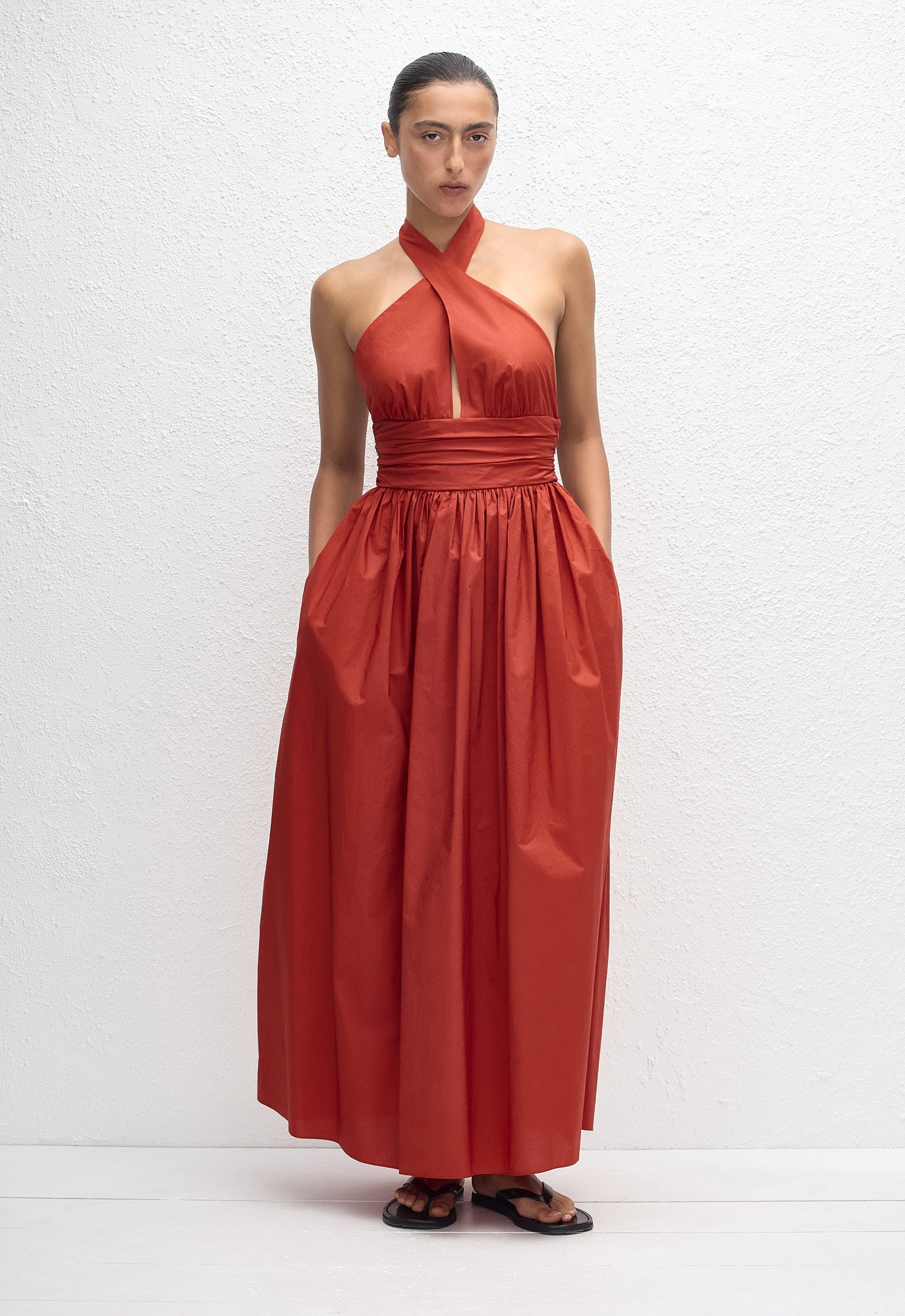 matteau red dress Keyhole Halter Midi Dress - Tomato