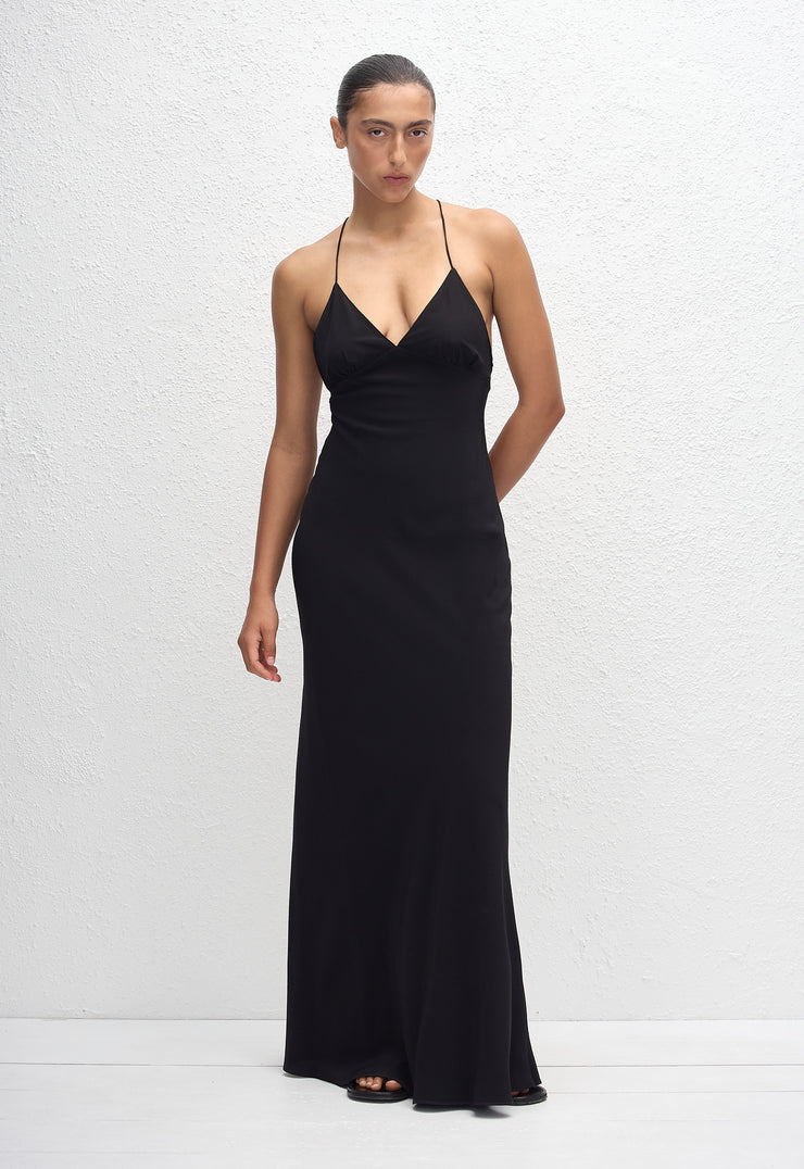 Low Back Halter Dress - Black - Matteau