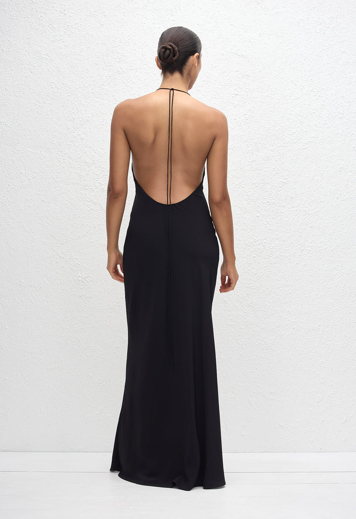 Low Back Halter Dress - Black