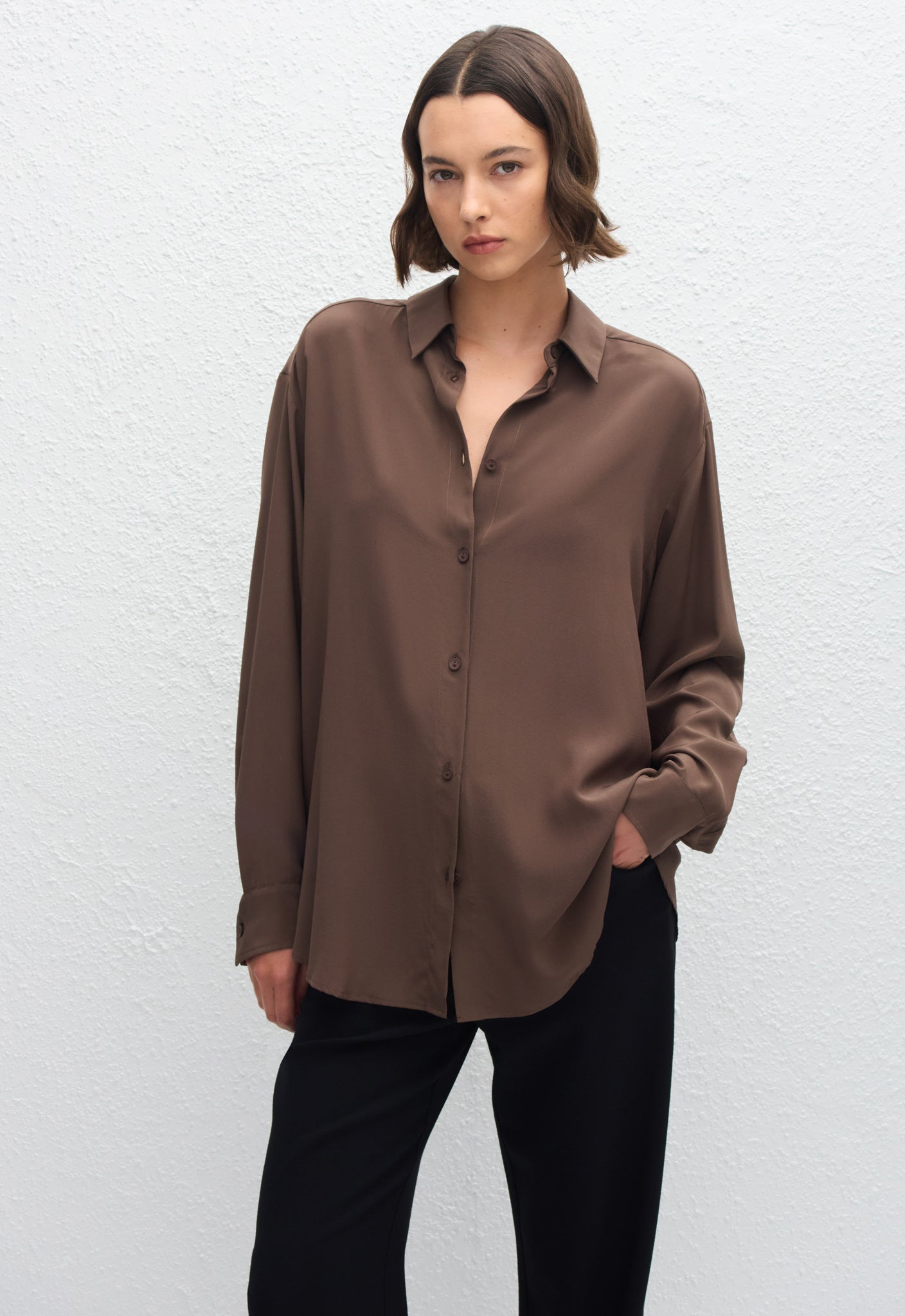 Long Sleeve Silk Shirt - Truffle - Matteau