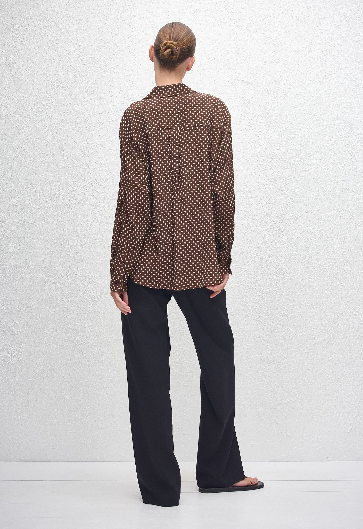 Long Sleeve Silk Shirt - Polka Dot (Chocolate) - Matteau