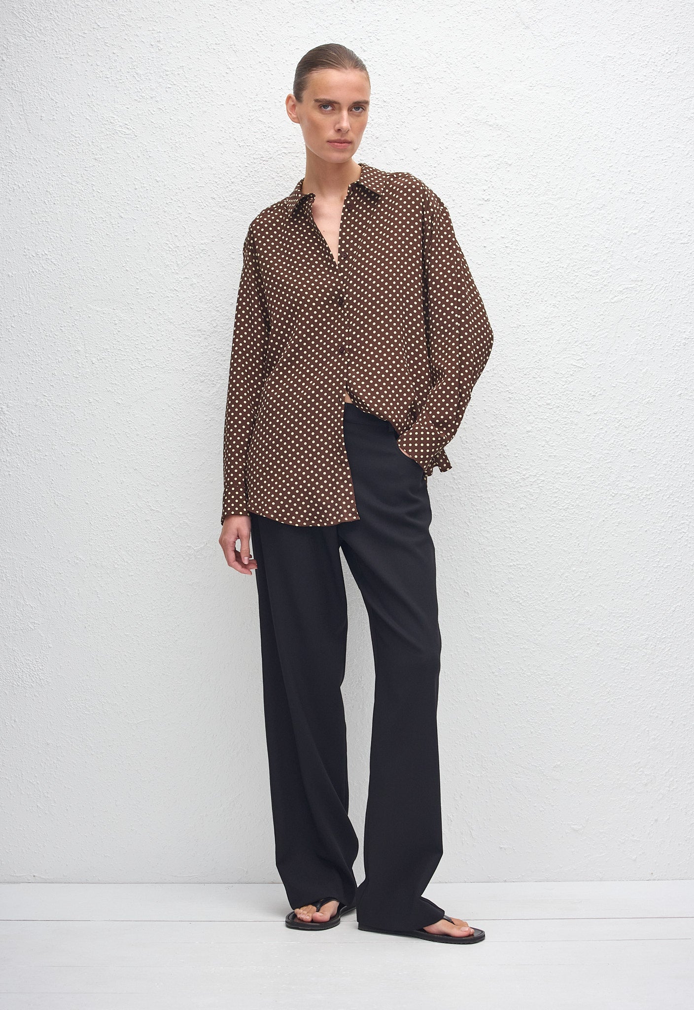 Long Sleeve Silk Shirt - Polka Dot (Chocolate) - Matteau