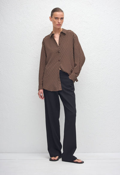 Long Sleeve Silk Shirt - Polka Dot (Chocolate) - Matteau