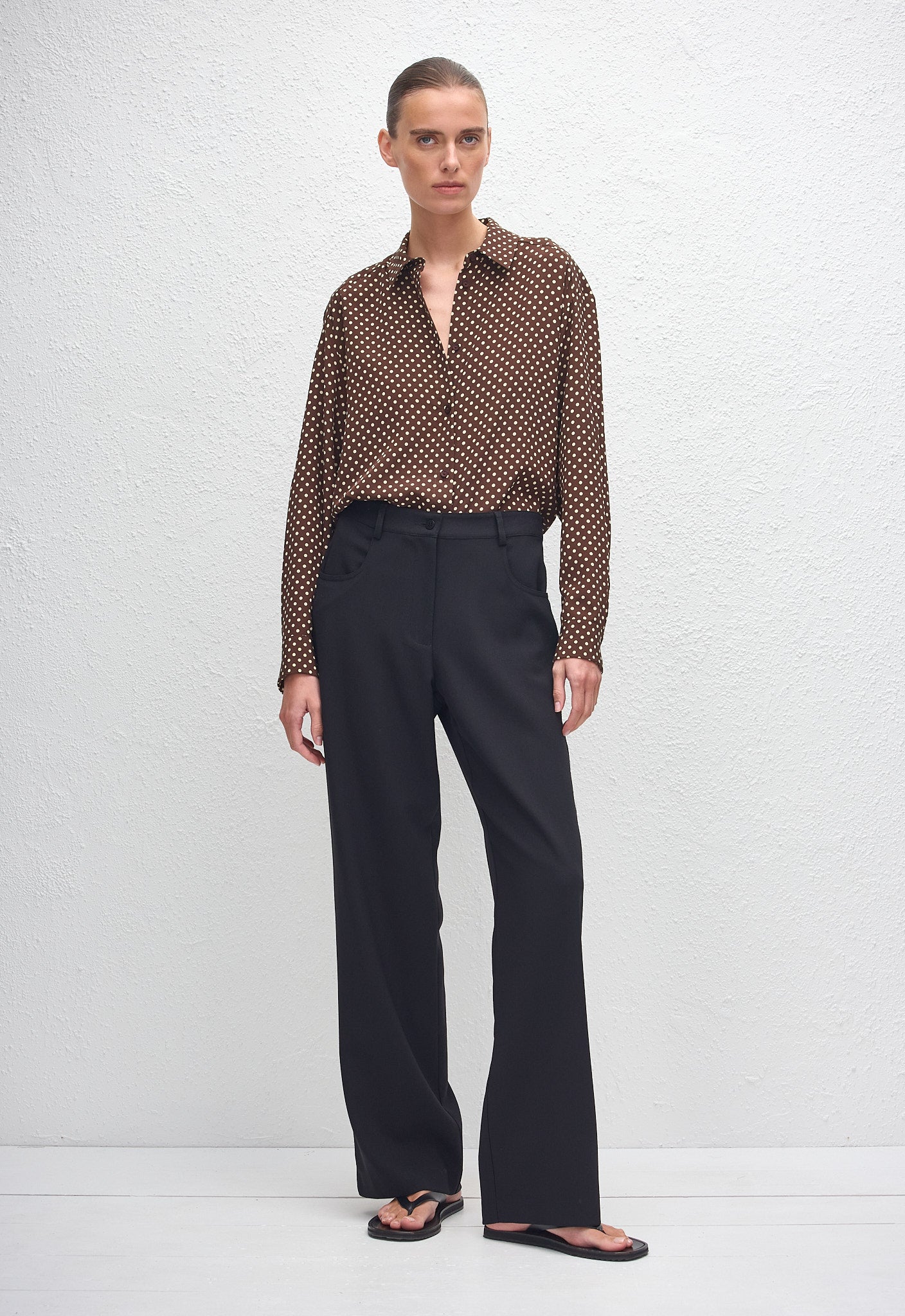 Long Sleeve Silk Shirt - Polka Dot (Chocolate) - Matteau
