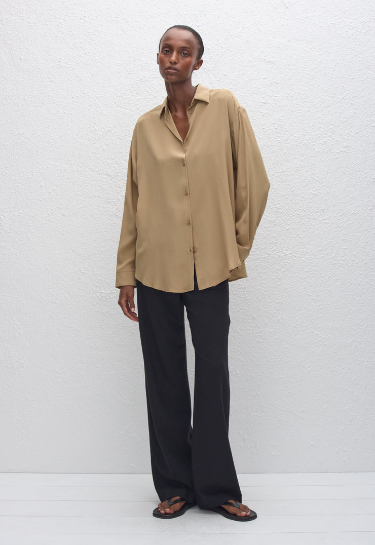 Long Sleeve Silk Shirt - Stone - Matteau