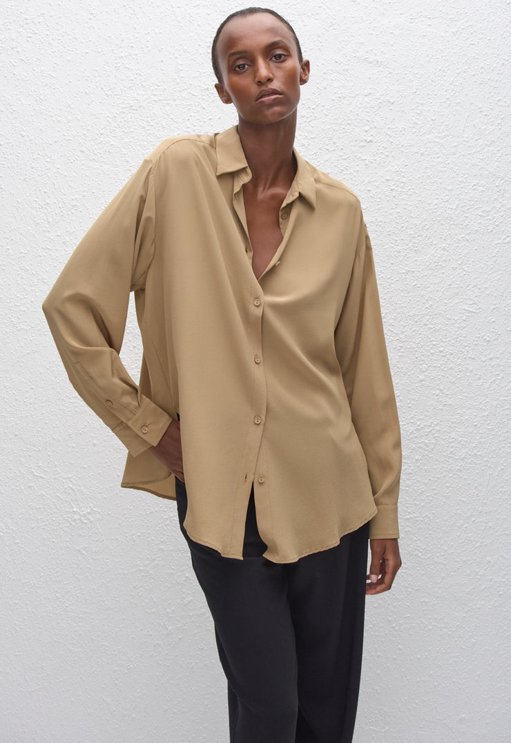 Long Sleeve Silk Shirt - Stone - Matteau