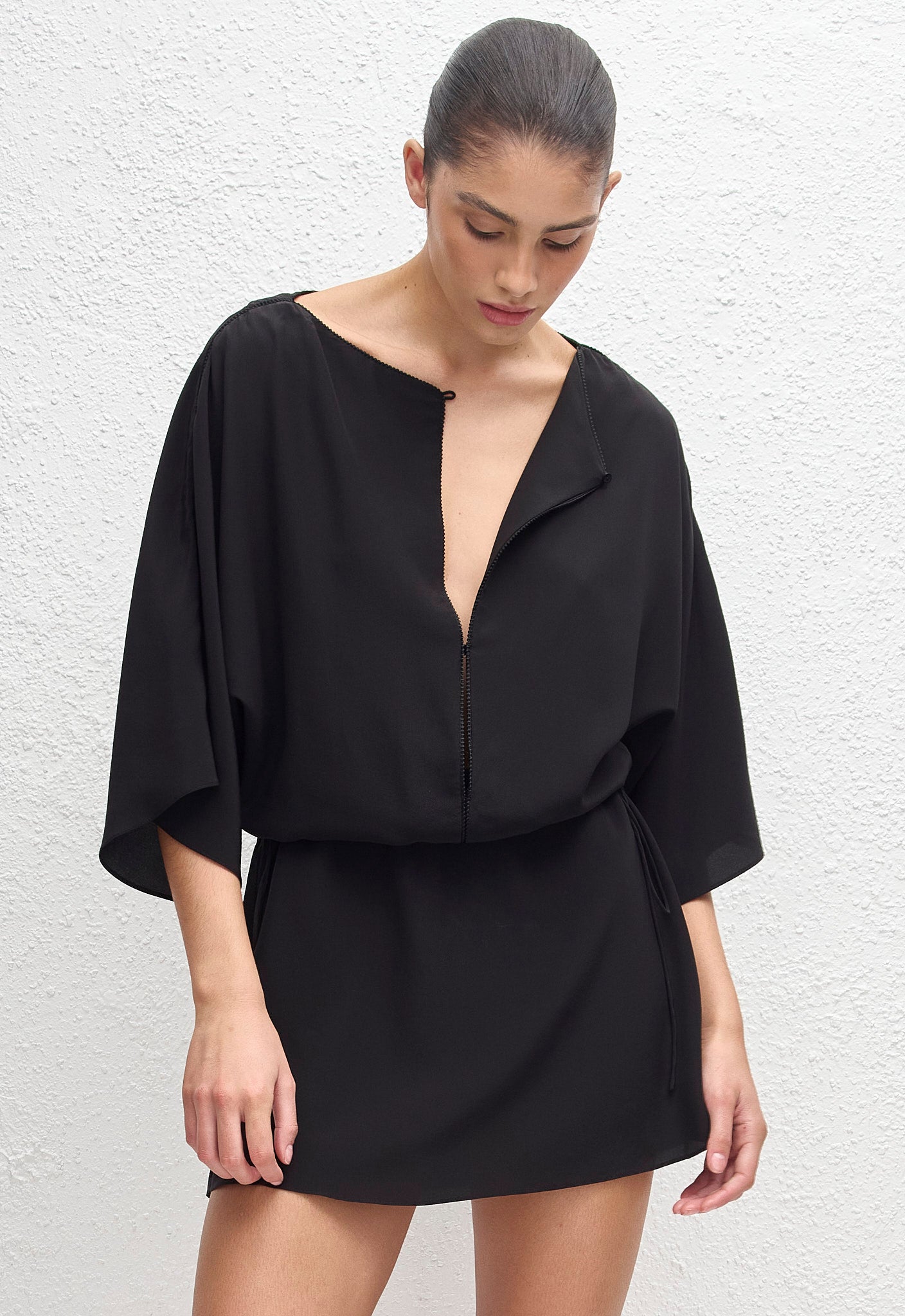 Magyar Drawcord Mini Dress - Black - Matteau