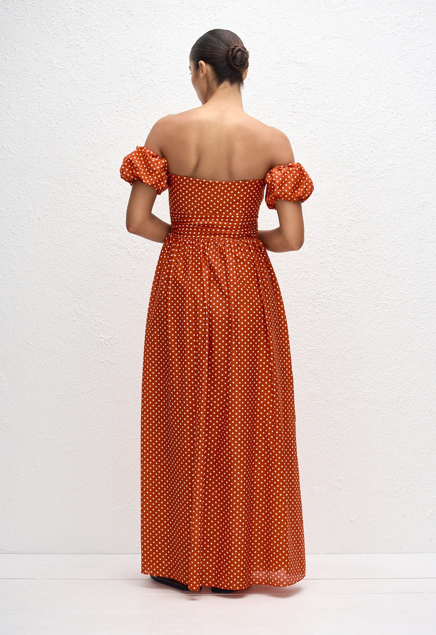 Off Shoulder Midi Dress - Polka Dot (Tomato) - Matteau