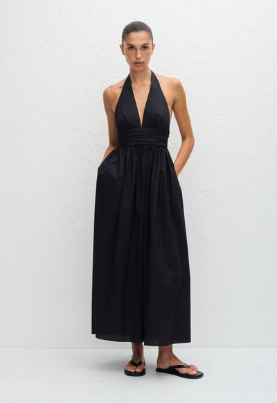 Plunge Halter Dress - Black - Matteau