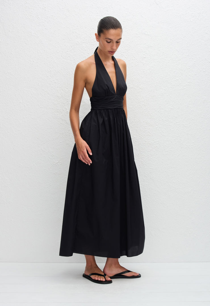 Plunge Halter Dress - Black - Matteau