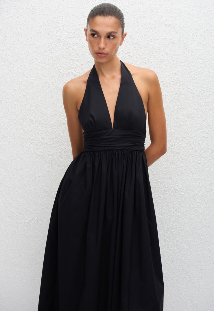 Plunge Halter Dress - Black - Matteau