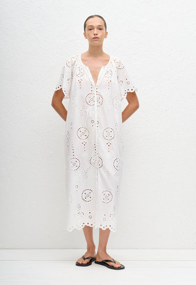 Relaxed Broderie Dress - White - Matteau