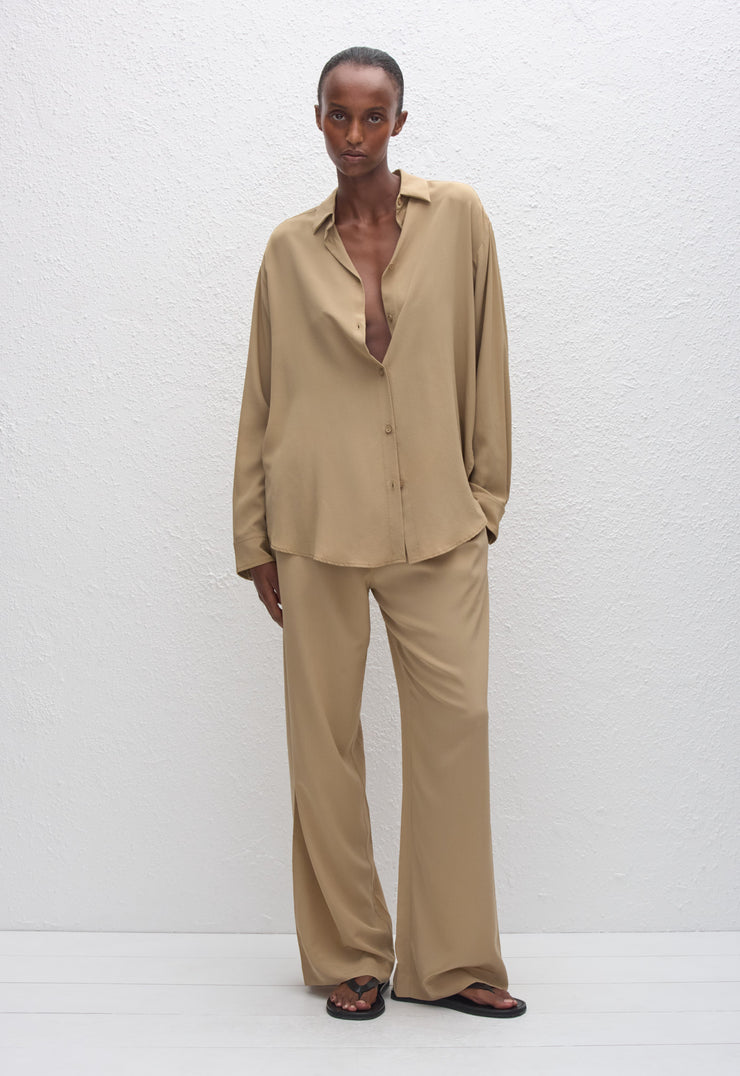 Long Sleeve Silk Shirt - Stone - Matteau