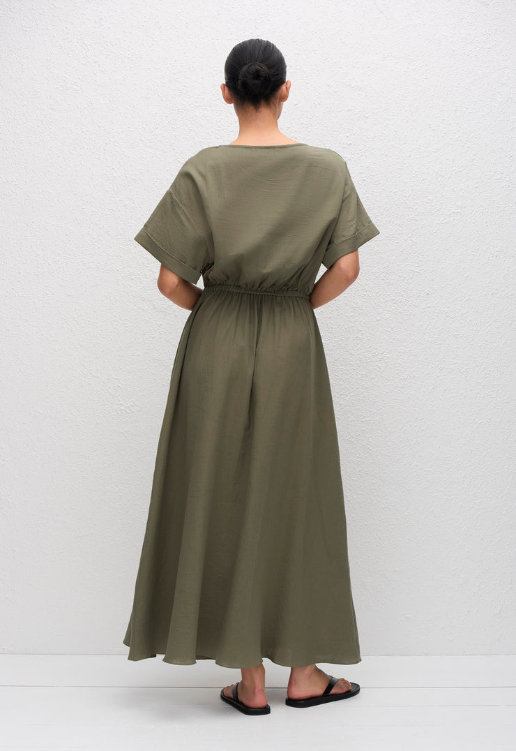 Relaxed Tee Midi Dress - Khaki - Matteau